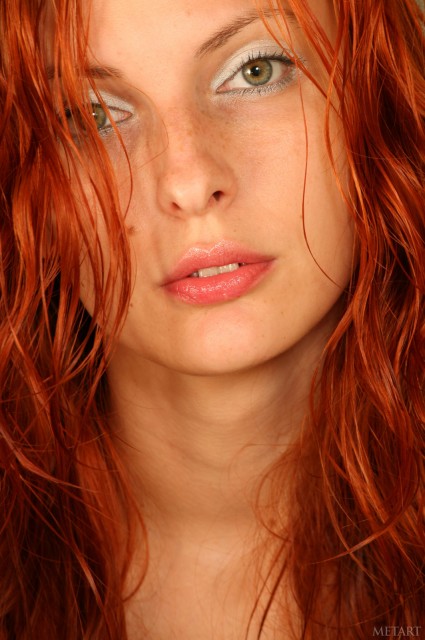 Gorgeous skinny redhead Alyssa poses completely naked